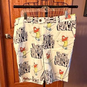 Loudmouth Men's Golf Shorts - White with Colorful Cartoon Print
